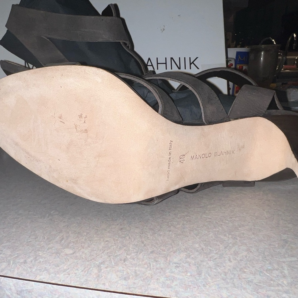 Manolo Blahnik Women's Brown Suede Strappy Heels - Picture 4 of 11